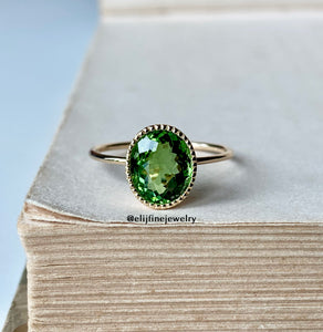 Green Tourmaline Dainty 14k Gold Ring
