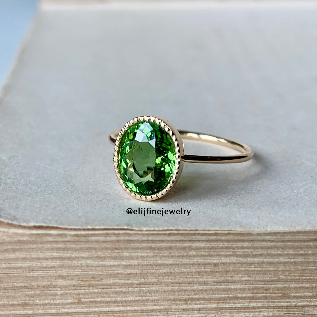 Green Tourmaline Dainty 14k Gold Ring