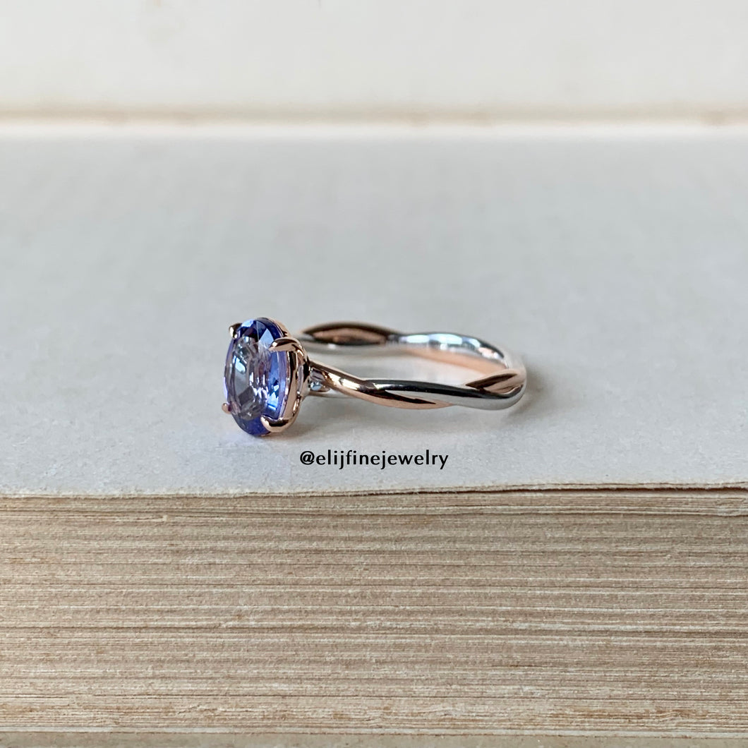Tanzanite on Twisted Infinity 14k White & Rose Gold Ring