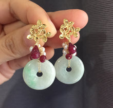 Load image into Gallery viewer, Type A Jade with Rubies &amp; Pearls Earrings