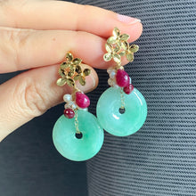 Load image into Gallery viewer, Type A Jade with Rubies &amp; Pearls Earrings