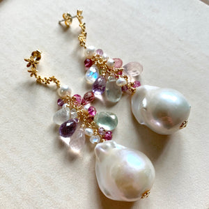 Baroque Pearls and Gemstones Statement Earrings
