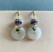 Load image into Gallery viewer, Royal Consort- Cloisonne, Gemstones &amp; Jade Donuts Gold Earrings