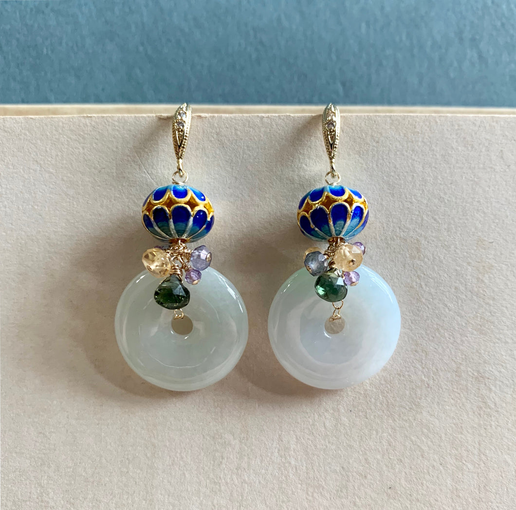 Royal Consort- Cloisonne, Gemstones & Jade Donuts Gold Earrings