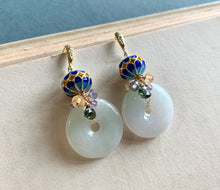 Load image into Gallery viewer, Royal Consort- Cloisonne, Gemstones &amp; Jade Donuts Gold Earrings