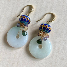 Load image into Gallery viewer, Royal Consort- Cloisonne, Gemstones &amp; Jade Donuts Gold Earrings
