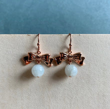 Load image into Gallery viewer, Rose Gold Ribbons &amp; Jade Earrings