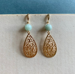 Ornate Drops & Jade Gold Earrings