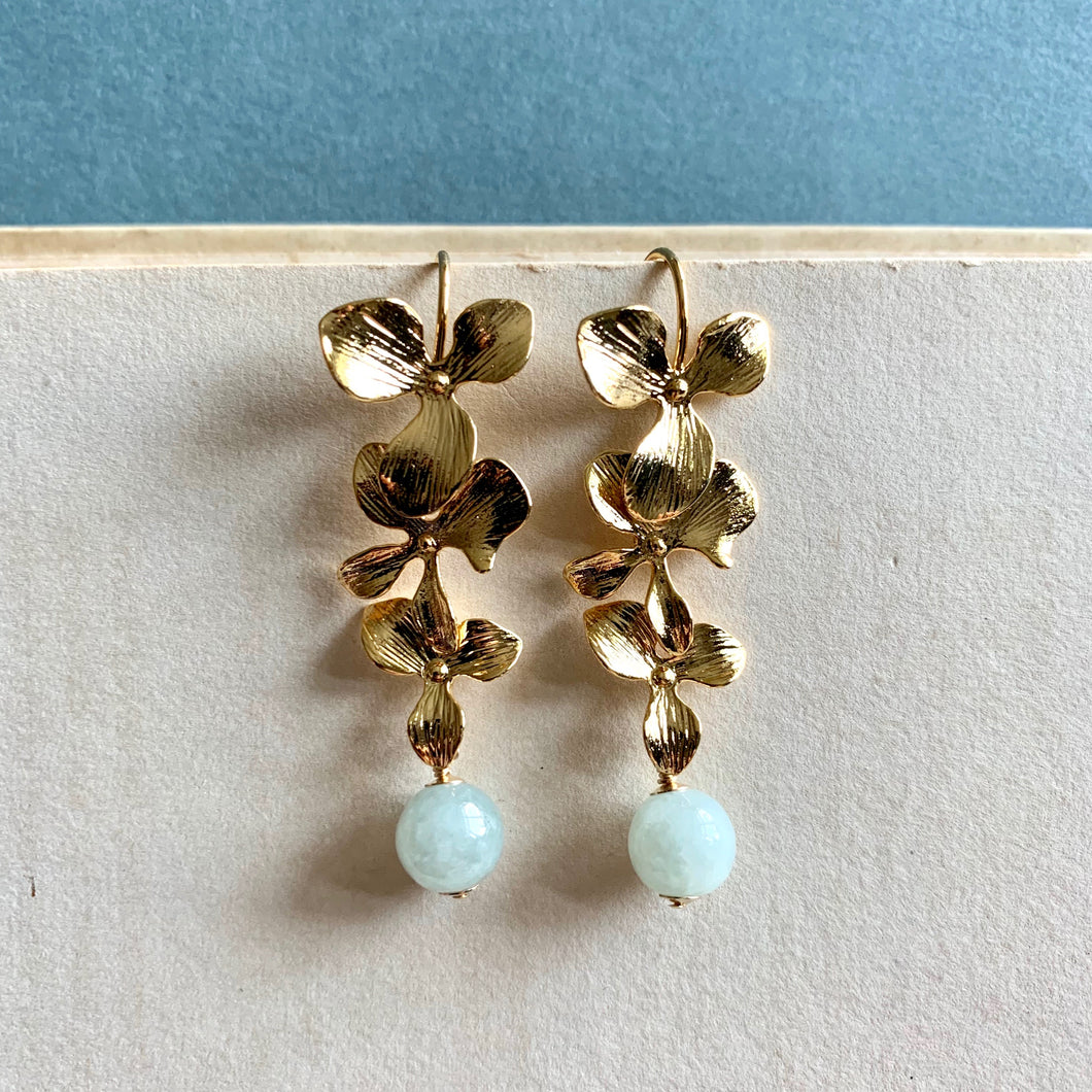 Cascading Flowers & Jade Gold Earrings