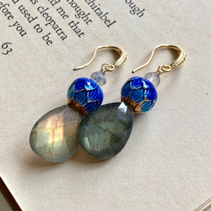 Lotus & Labradorite Gold Earrings