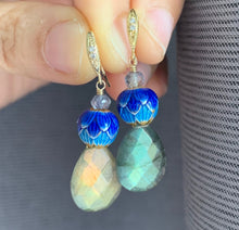 Load image into Gallery viewer, Lotus &amp; Labradorite Gold Earrings