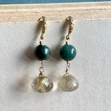Load image into Gallery viewer, Jade &amp; Golden Rutile Gold Earrings