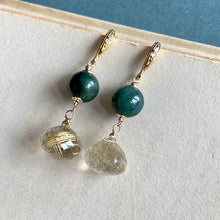 Load image into Gallery viewer, Jade &amp; Golden Rutile Gold Earrings