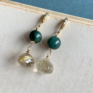 Jade & Golden Rutile Gold Earrings