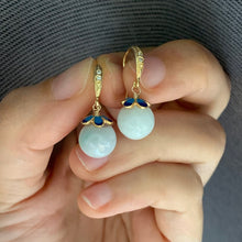 Load image into Gallery viewer, Cloisonne Capped Jade Gold Earrings