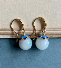 Load image into Gallery viewer, Cloisonne Capped Jade Gold Earrings