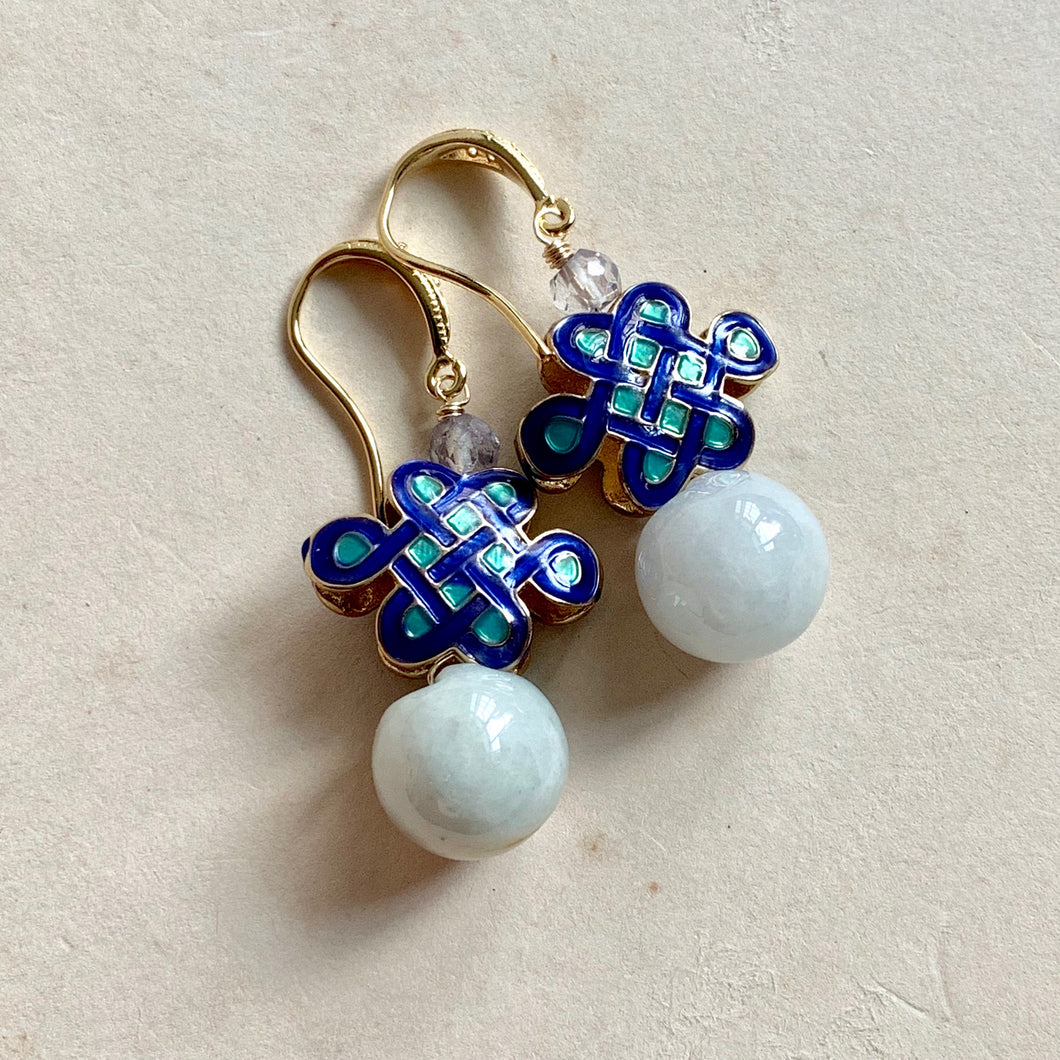 Blue Knots & Jade Gold Earrings
