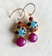 Load image into Gallery viewer, Goldfish &amp; Ruby Cloisonne Gold Earrings