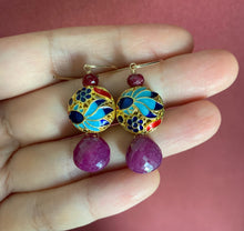 Load image into Gallery viewer, Goldfish &amp; Ruby Cloisonne Gold Earrings