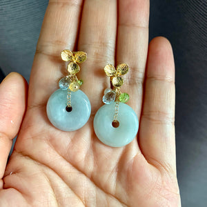 Jade, Sky Blue Topaz, Peridot Earrings