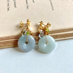 Jade, Sky Blue Topaz, Peridot Earrings