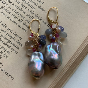 AAA Dark Silver Baroque Pearls & Gemstones 14kgf Earrings