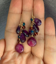 Load image into Gallery viewer, Ruby, Amethyst &amp; Gemstones 14kgf Earrings