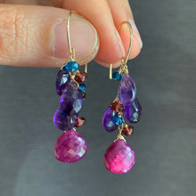 Load image into Gallery viewer, Ruby, Amethyst &amp; Gemstones 14kgf Earrings