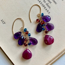 Load image into Gallery viewer, Ruby, Amethyst &amp; Gemstones 14kgf Earrings