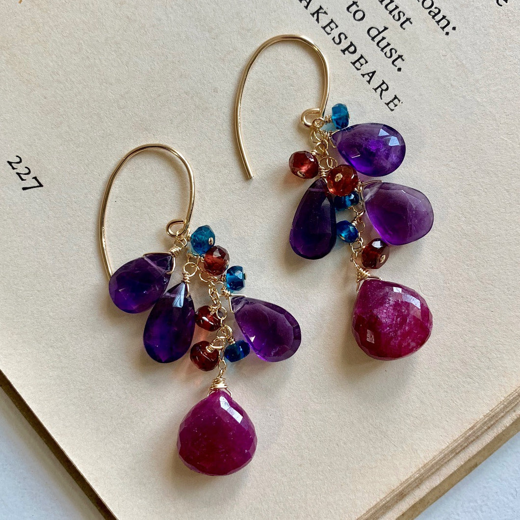 Ruby, Amethyst & Gemstones 14kgf Earrings