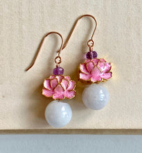 Load image into Gallery viewer, Blush Lotus &amp; Lavender Jade 14k Rose Gold Earrings
