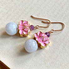 Load image into Gallery viewer, Blush Lotus &amp; Lavender Jade 14k Rose Gold Earrings