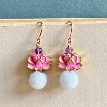 Load image into Gallery viewer, Blush Lotus &amp; Lavender Jade 14k Rose Gold Earrings