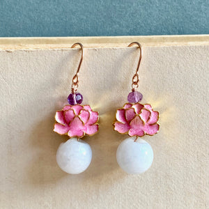Blush Lotus & Lavender Jade 14k Rose Gold Earrings