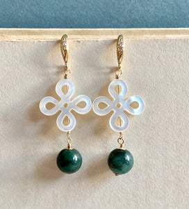 Mother of Pearl & Jade Gold Earrings