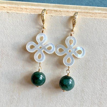 Load image into Gallery viewer, Mother of Pearl &amp; Jade Gold Earrings