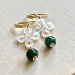 Mother of Pearl & Jade Gold Earrings