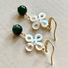 Load image into Gallery viewer, Mother of Pearl &amp; Jade Gold Earrings