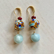 Load image into Gallery viewer, Goldfish, Jade &amp; Rubies Gold Earrings