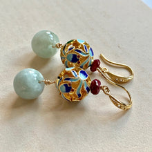 Load image into Gallery viewer, Goldfish, Jade &amp; Rubies Gold Earrings