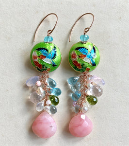 Hummingbird Garden Pink Opal 14k Rose Gold Earrings