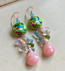 Hummingbird Garden Pink Opal 14k Rose Gold Earrings