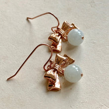 Load image into Gallery viewer, Rose Gold Ribbons &amp; Jade Earrings