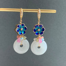 Load image into Gallery viewer, Cloisonne Sakura, Jade &amp; Gemstones Gold Earrings