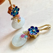 Load image into Gallery viewer, Cloisonne Sakura, Jade &amp; Gemstones Gold Earrings