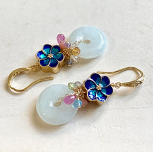 Load image into Gallery viewer, Cloisonne Sakura, Jade &amp; Gemstones Gold Earrings