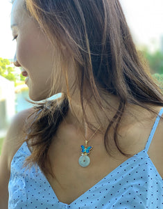 Butterfly Cloisonne, Jade & Gemstones Pendant