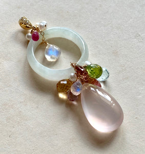 Love Spring Jade Hoop & Gemstones Pendant Necklace