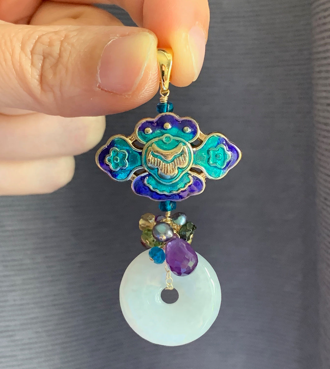Clouds Cloisonne Sultry Gemstones Pendant