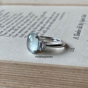 Icy Type A Jadeite Art Deco 18K Ring